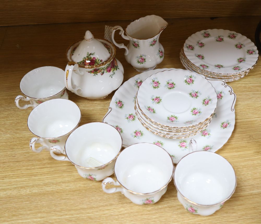 Assorted plated ware including two trays, tea set etc.